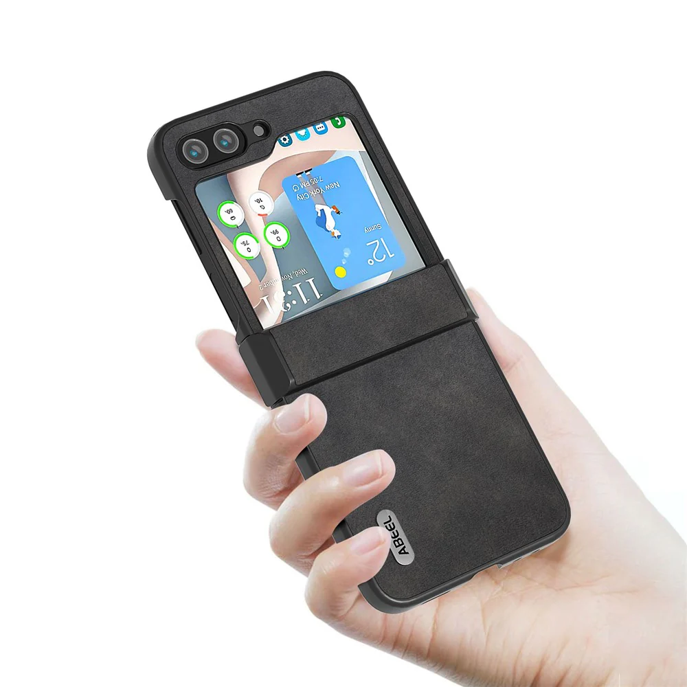 ABEEL For Samsung Galaxy Z Flip7 FE 5G / Z Flip6 5G Phone Case Anti-Scratch PU+PC Hinge Protection Cover - Black - Image 3