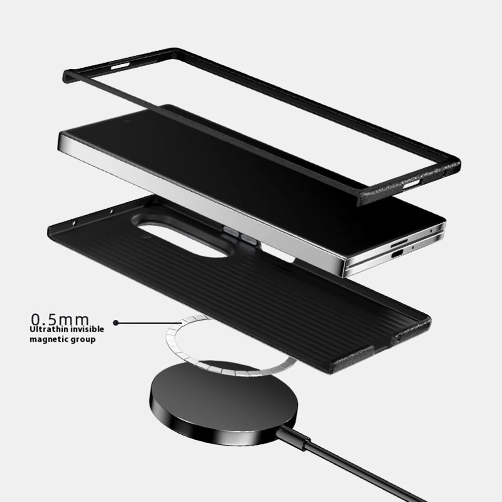 ABEEL For Samsung Galaxy Z Fold7 5G Case Compatible with MagSafe Beast Texture Micro-Embossing Back Cover - Black - Image 3