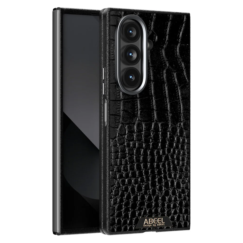 ABEEL For Samsung Galaxy Z Fold7 5G Case Compatible with MagSafe Crocodile Texture Micro-Embossing Back Cover - Black