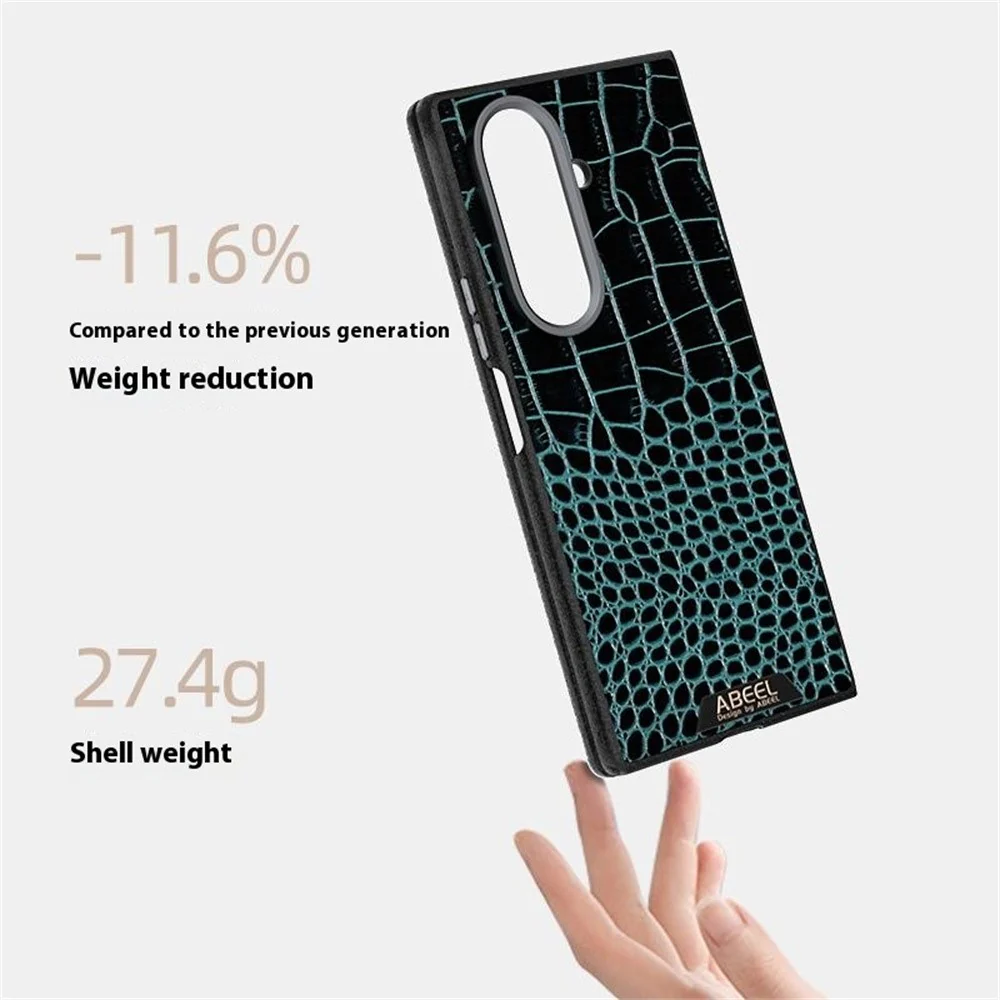 ABEEL For Samsung Galaxy Z Fold7 5G Case Compatible with MagSafe Crocodile Texture Micro-Embossing Back Cover - Red - Image 3