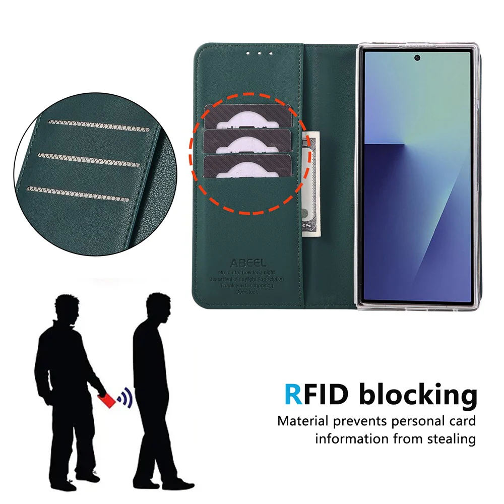 ABEEL For Samsung Galaxy Z Fold7 5G Phone Case RFID Blocking Leather Flip Cover - Green - Image 7