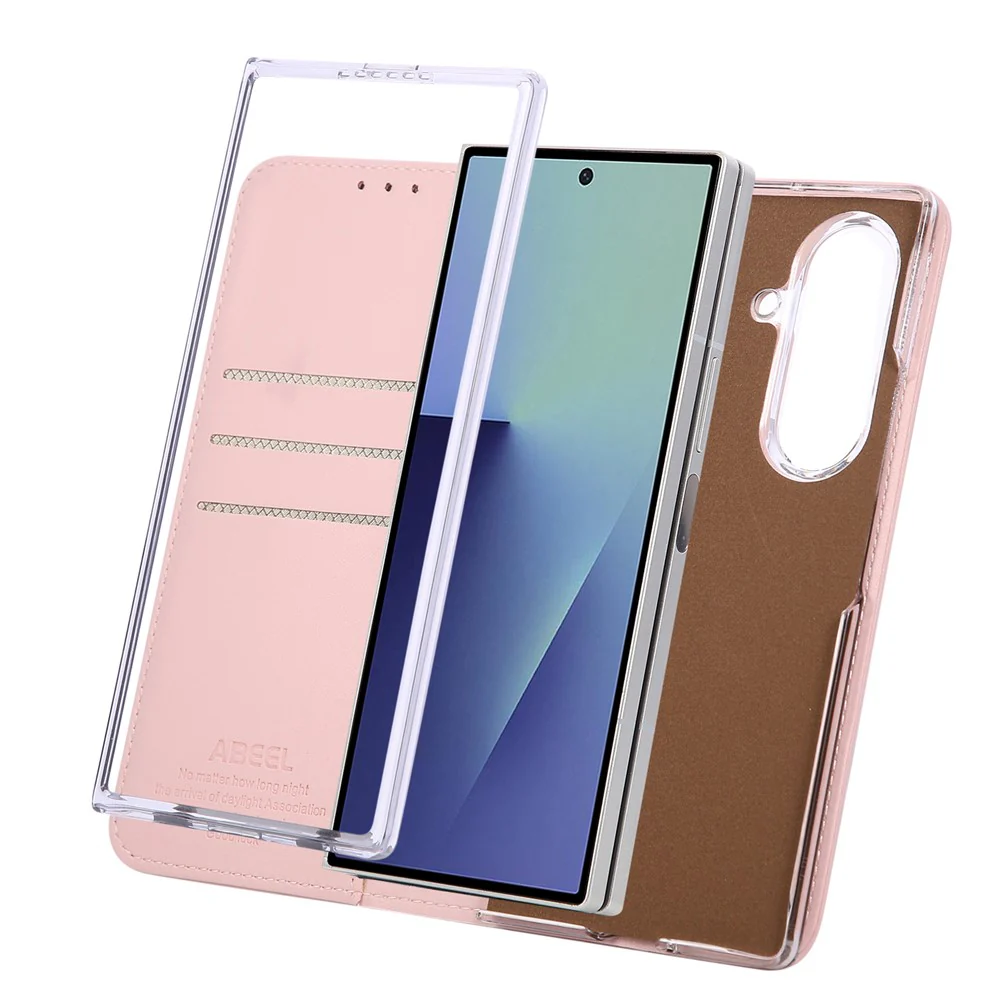ABEEL For Samsung Galaxy Z Fold7 5G Phone Case RFID Blocking Leather Flip Cover - Pink - Image 7