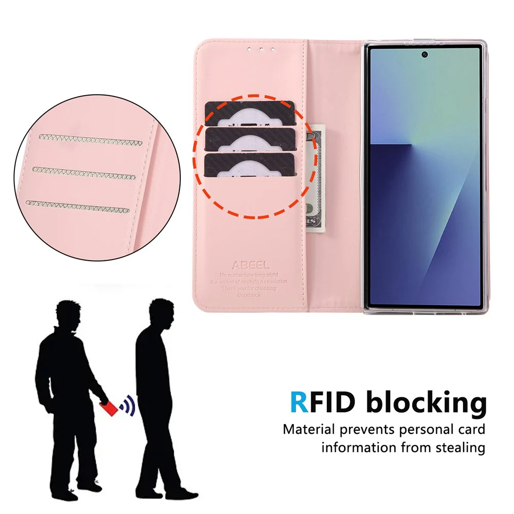 ABEEL For Samsung Galaxy Z Fold7 5G Phone Case RFID Blocking Leather Flip Cover - Pink - Image 8