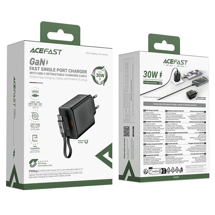 ACEFAST A110 30W GaN Charger Type-C Phone Adapter with Retractable USB-C Cable, EU Plug - Image 6