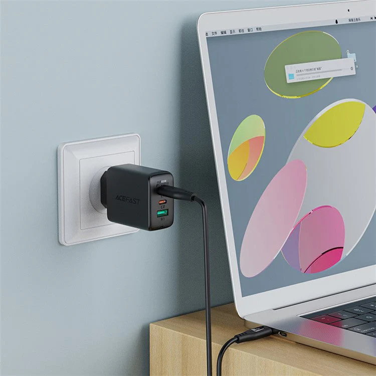 ACEFAST A13 USB C+C+A Three Ports PD65W Wall Charger Power Adapter EU Plug with 1.2m Cable - White - Image 4