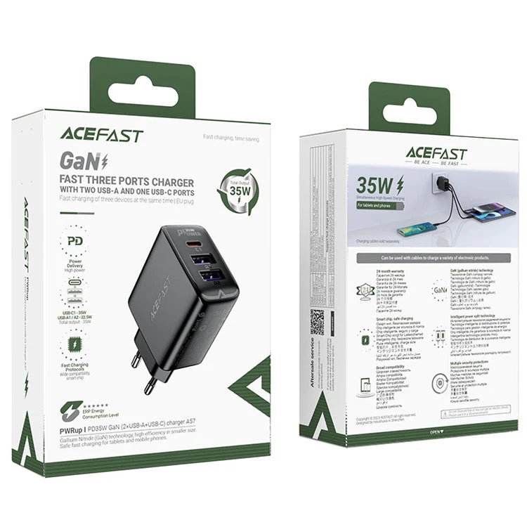 ACEFAST A57 PD 35W GaN Tech Charger 2 USB + Type-C Ports Fast Charger Block Wall Charger - EU Plug - Image 7