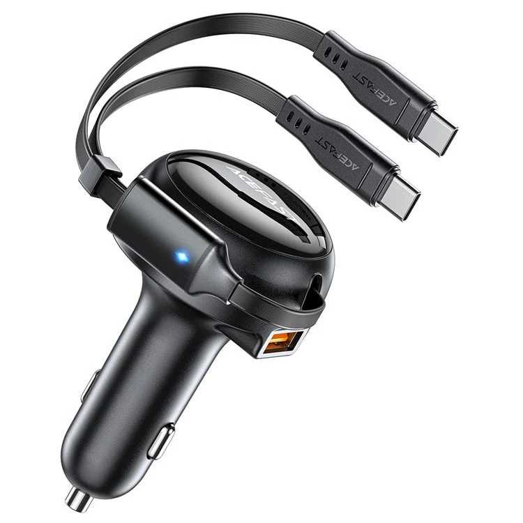 ACEFAST B13 53W USB Car Charger Adapter with 2 Type-C Retractable Charging Cable - Image 2
