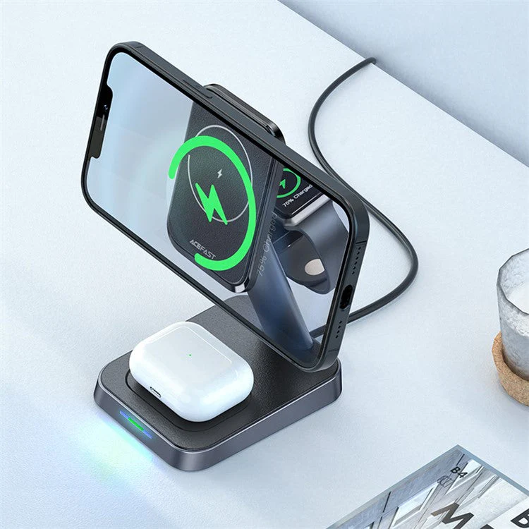 ACEFAST E3 3-in-1 Magnetic Wireless Charging Station Dock Stand Phone Earphone Watch Charger Bracket for iPhone 15-12 Series - Image 5