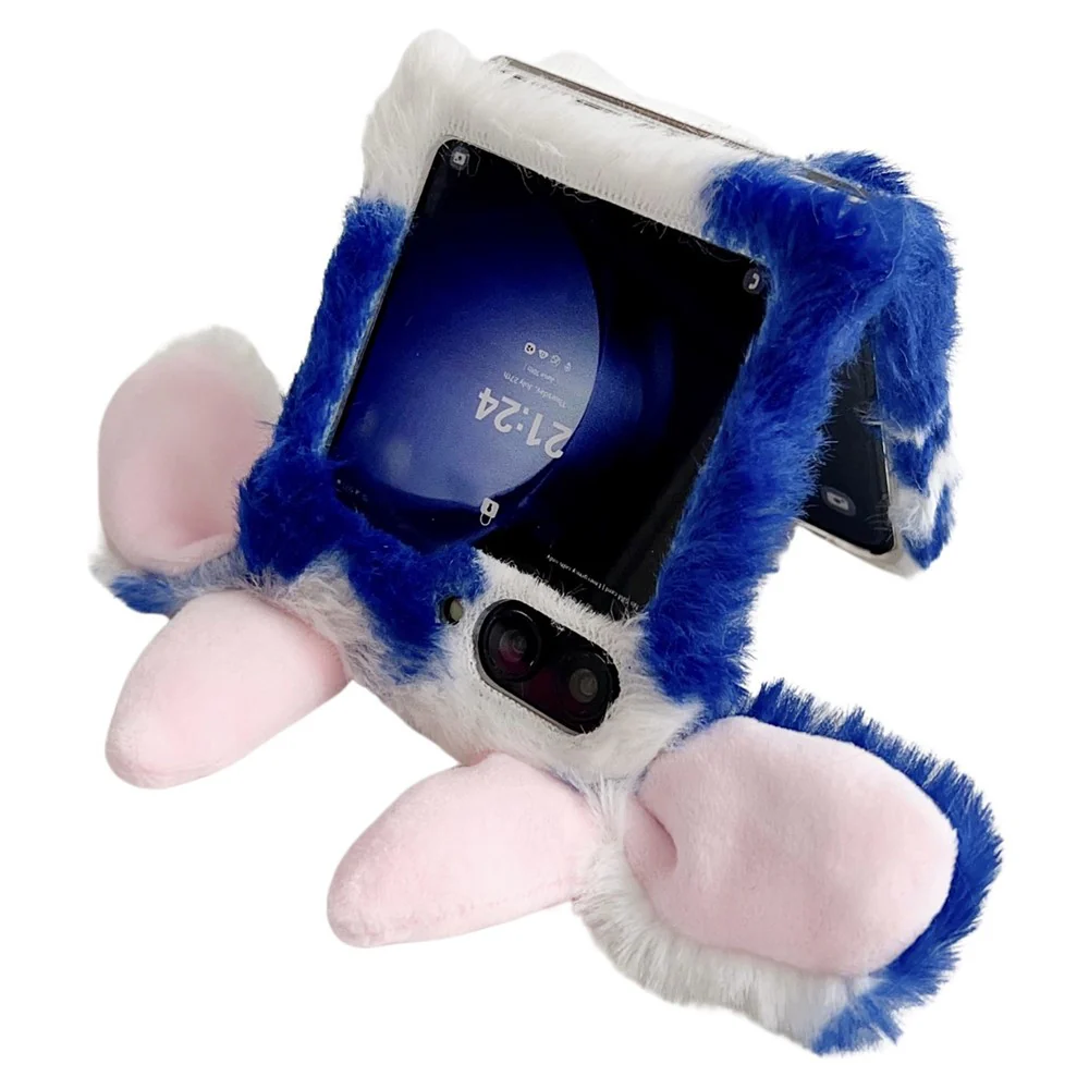 Acrylic Folding Phone Case for Samsung Galaxy Z Flip7 FE 5G / Z Flip6 5G Fluffy Cows Ear Cover - Red - Image 3