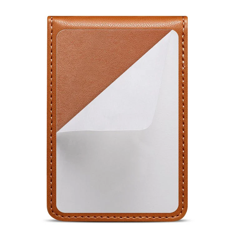 Adhesive Card Holder for Smart Phones Leather Card Bag with RFID Blocking, Kickstand - Brown - Image 2