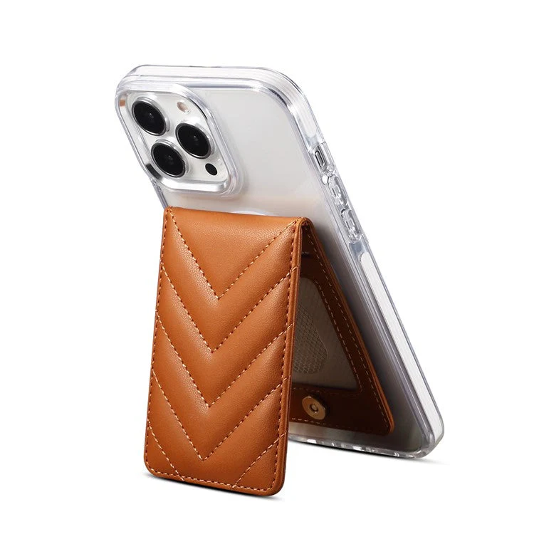 Adhesive Card Holder for Smart Phones Leather Card Bag with RFID Blocking, Kickstand - Brown - Image 4