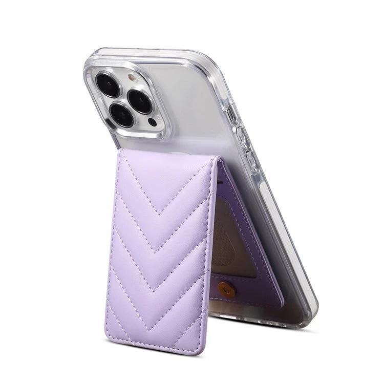 Adhesive Card Holder for Smart Phones Leather Card Bag with RFID Blocking, Kickstand - Purple - Image 4