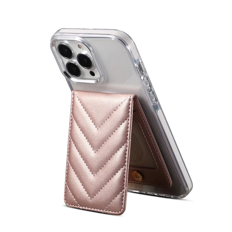 Adhesive Card Holder for Smart Phones Leather Card Bag with RFID Blocking, Kickstand - Rose Gold - Image 4