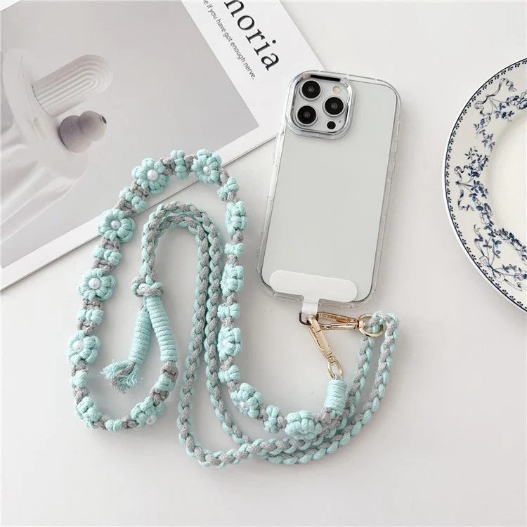 Adjustable Phone Lanyard Cotton Rope Braided Daisy Flower Crossbody Strap, Length: 120cm - Purple - Image 4