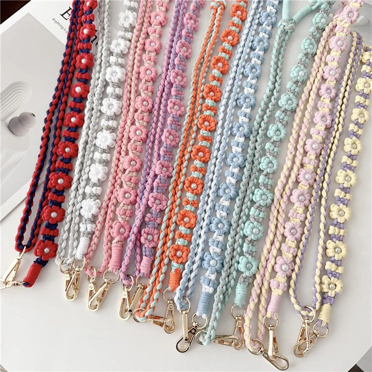 Adjustable Phone Lanyard Cotton Rope Braided Daisy Flower Crossbody Strap, Length: 120cm - White - Image 5