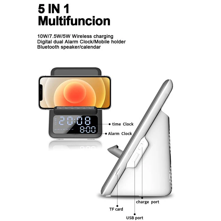 AFK BT512 LED Digital Display Alarm Clock Bluetooth Speaker FM Radio Mobile Phone Wireless Charger (CE Certificated) - Image 6