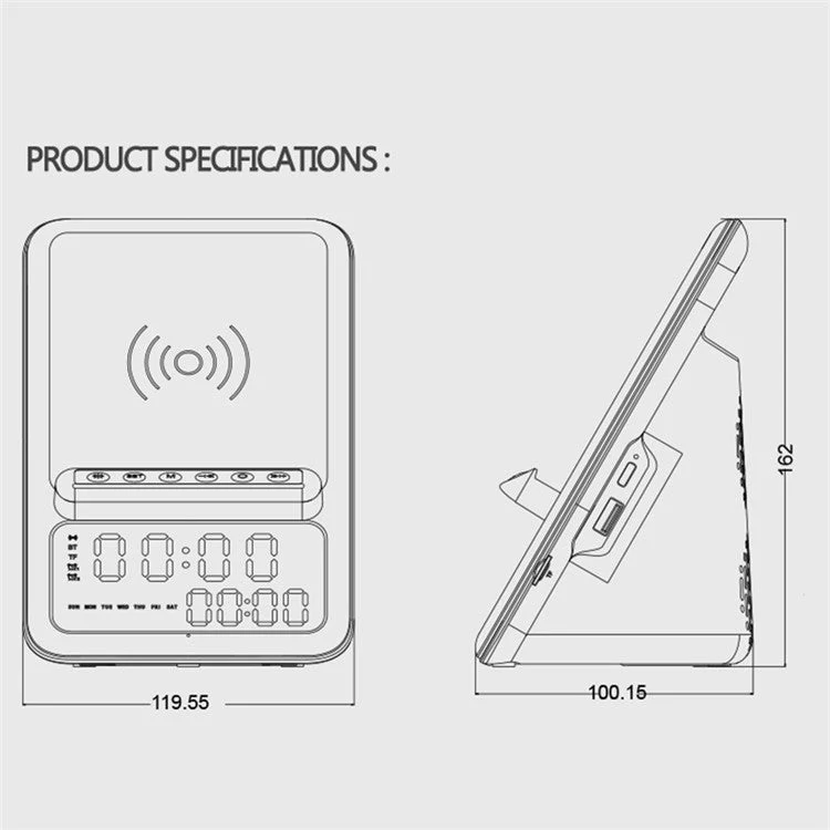 AFK BT512 LED Digital Display Alarm Clock Bluetooth Speaker FM Radio Mobile Phone Wireless Charger (CE Certificated) - Image 8