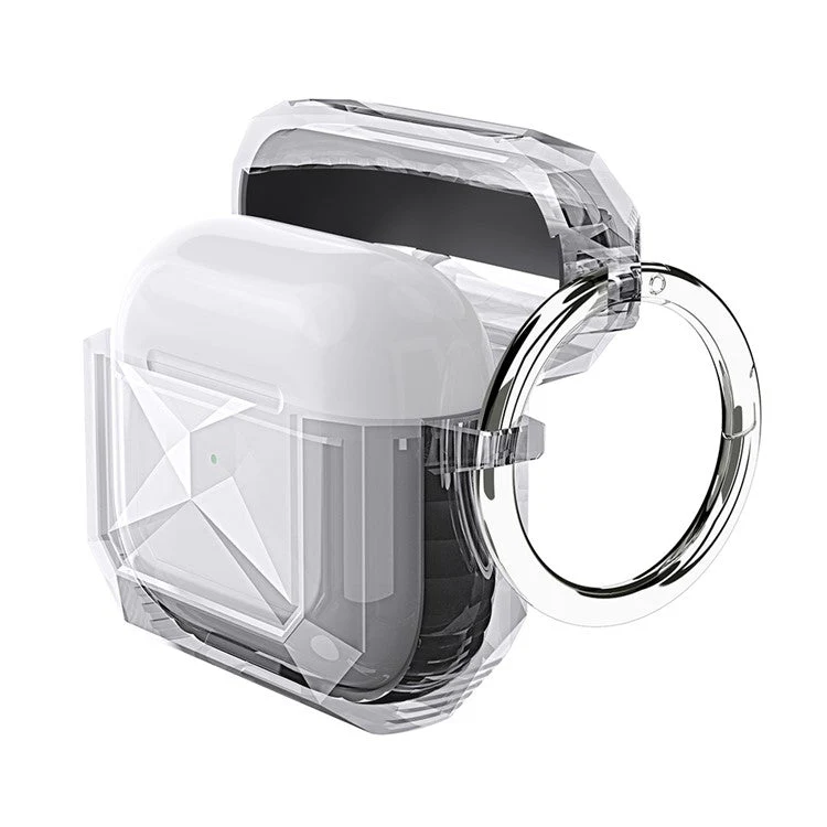 AHASTYLE For AirPods 4 Case Contrast Color TPU Earphone Protective Cover with Carabiner - Transparent+Black - Image 2