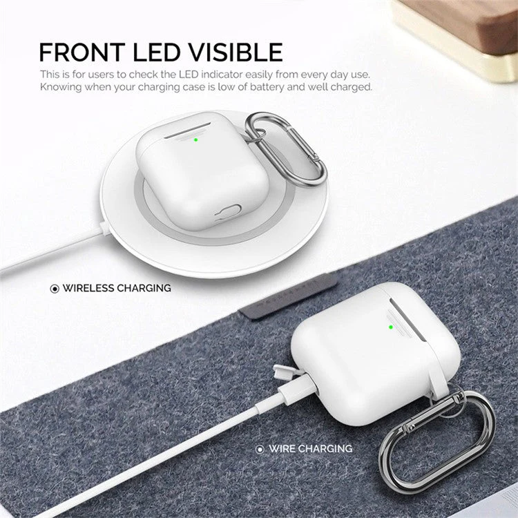 AHASTYLE PT-06-3 For AirPods with Charging Case (2016) / (2019) / AirPods with Wireless Charging Case (2019) Anti-dust Plug Design Soft Silicone Drop-proof Cover with Hook - Green - Image 4