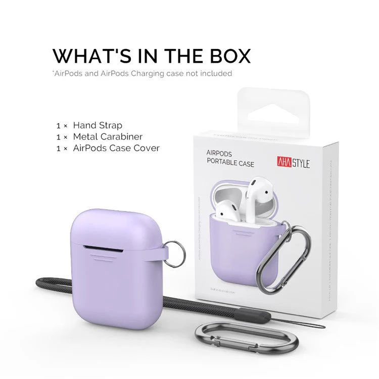 AHASTYLE PT-06-3 For AirPods with Charging Case (2016) / (2019) / AirPods with Wireless Charging Case (2019) Anti-dust Plug Design Soft Silicone Drop-proof Cover with Hook - Purple - Image 6