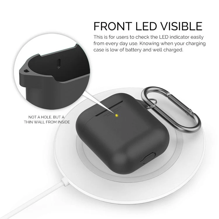 AHASTYLE PT-06-F For AirPods with Charging Case (2016) / (2019) / AirPods with Wireless Charging Case (2019) Anti-dust Plug Design Splittable Silicone Cover with Hook - Black - Image 2