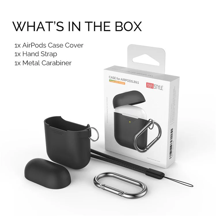 AHASTYLE PT-06-F For AirPods with Charging Case (2016) / (2019) / AirPods with Wireless Charging Case (2019) Anti-dust Plug Design Splittable Silicone Cover with Hook - Black - Image 6
