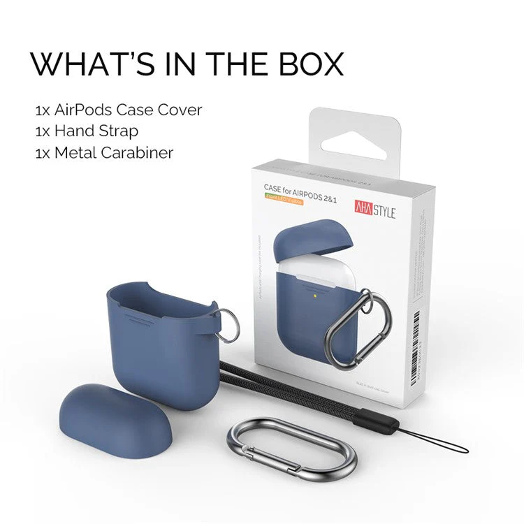 AHASTYLE PT-06-F For AirPods with Charging Case (2016) / (2019) / AirPods with Wireless Charging Case (2019) Anti-dust Plug Design Splittable Silicone Cover with Hook - Dark Blue - Image 6
