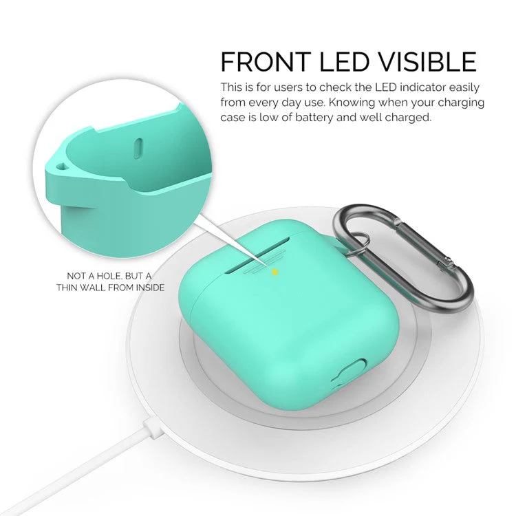 AHASTYLE PT-06-F For AirPods with Charging Case (2016) / (2019) / AirPods with Wireless Charging Case (2019) Anti-dust Plug Design Splittable Silicone Cover with Hook - Green - Image 2