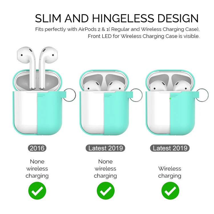 AHASTYLE PT-06-F For AirPods with Charging Case (2016) / (2019) / AirPods with Wireless Charging Case (2019) Anti-dust Plug Design Splittable Silicone Cover with Hook - Green - Image 4