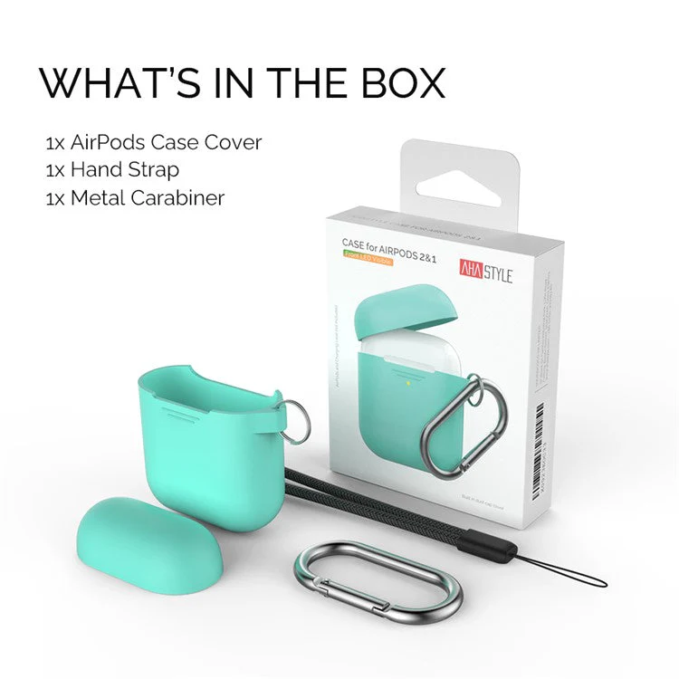 AHASTYLE PT-06-F For AirPods with Charging Case (2016) / (2019) / AirPods with Wireless Charging Case (2019) Anti-dust Plug Design Splittable Silicone Cover with Hook - Green - Image 6