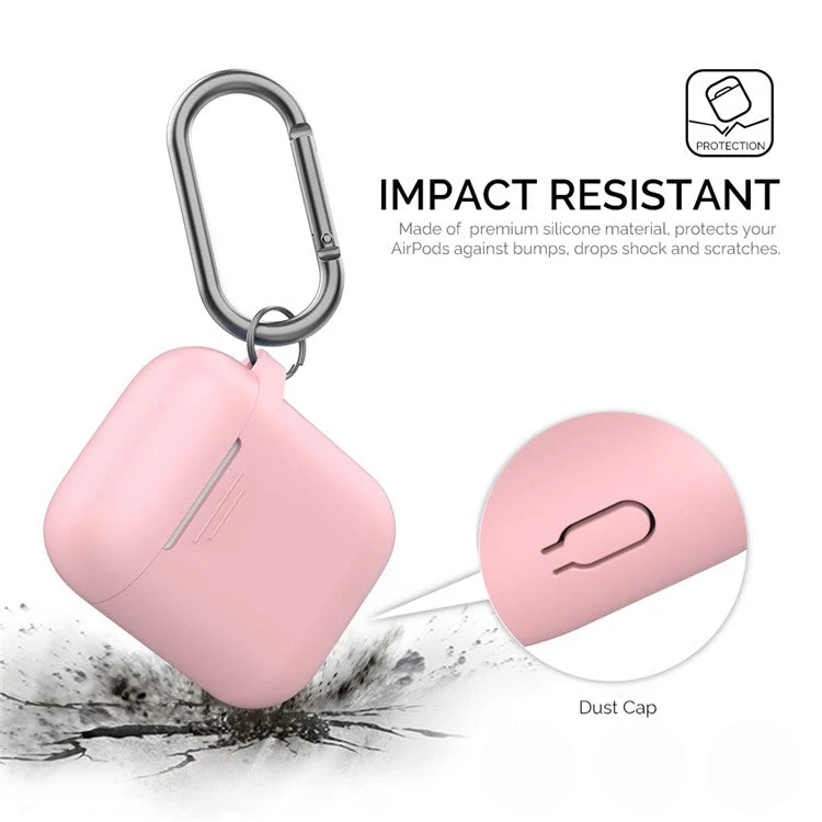 AHASTYLE PT-06-F For AirPods with Charging Case (2016) / (2019) / AirPods with Wireless Charging Case (2019) Anti-dust Plug Design Splittable Silicone Cover with Hook - Pink - Image 5