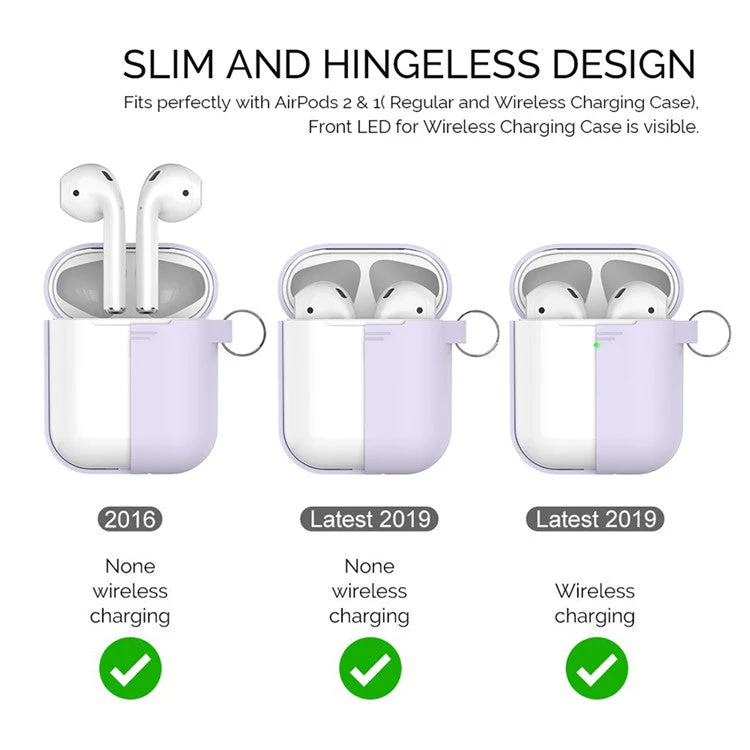AHASTYLE PT-06-F For AirPods with Charging Case (2016) / (2019) / AirPods with Wireless Charging Case (2019) Anti-dust Plug Design Splittable Silicone Cover with Hook - Purple - Image 4