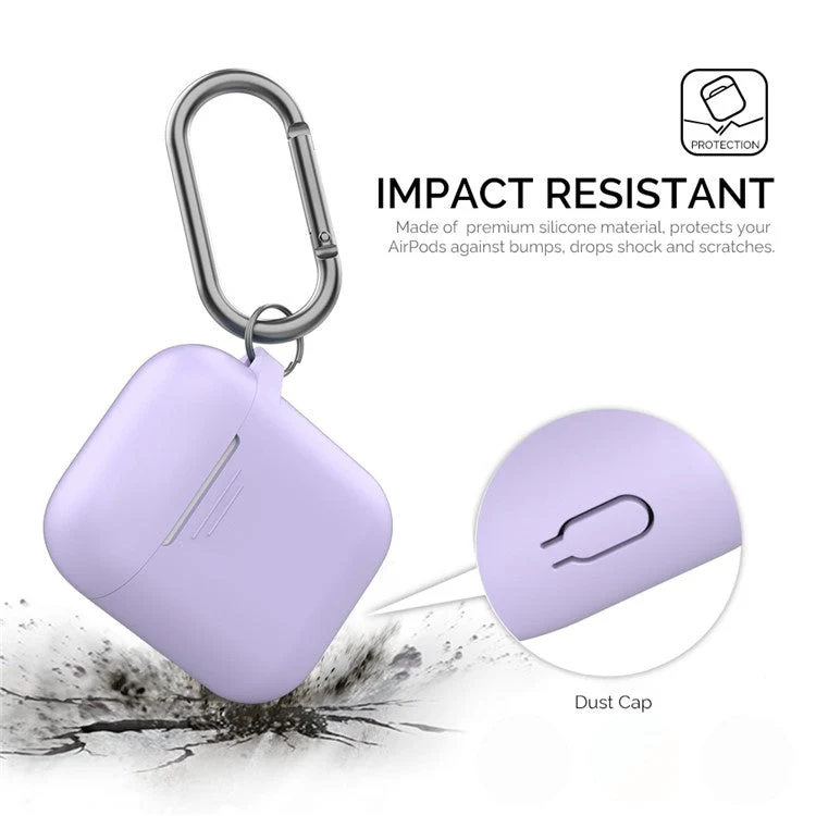 AHASTYLE PT-06-F For AirPods with Charging Case (2016) / (2019) / AirPods with Wireless Charging Case (2019) Anti-dust Plug Design Splittable Silicone Cover with Hook - Purple - Image 5