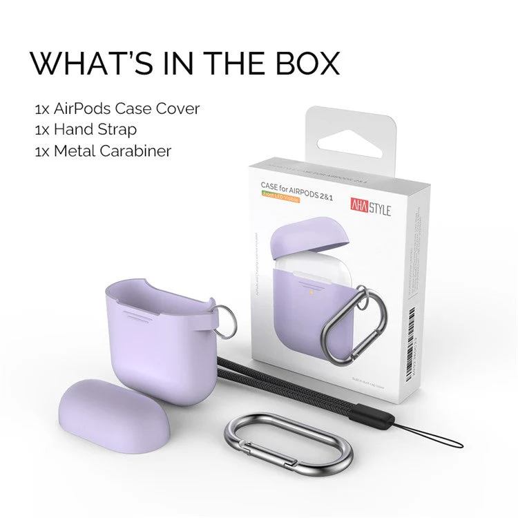 AHASTYLE PT-06-F For AirPods with Charging Case (2016) / (2019) / AirPods with Wireless Charging Case (2019) Anti-dust Plug Design Splittable Silicone Cover with Hook - Purple - Image 6