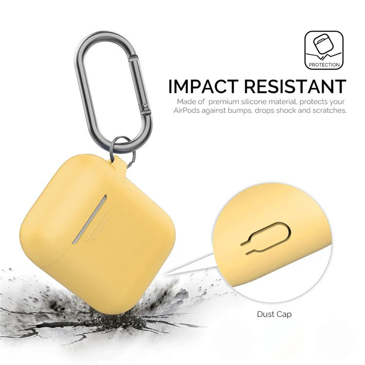 AHASTYLE PT-06-F For AirPods with Charging Case (2016) / (2019) / AirPods with Wireless Charging Case (2019) Anti-dust Plug Design Splittable Silicone Cover with Hook - Yellow - Image 5