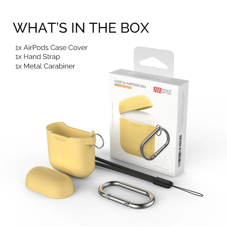 AHASTYLE PT-06-F For AirPods with Charging Case (2016) / (2019) / AirPods with Wireless Charging Case (2019) Anti-dust Plug Design Splittable Silicone Cover with Hook - Yellow - Image 6
