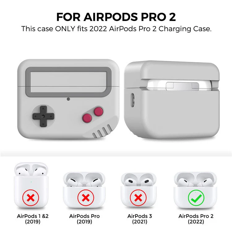 AHASTYLE PT-JY07 Separated Design Silicone Case for AirPods Pro 2 / Pro Earphone Charging Bin Anti-Scratch Protective Cover Game Console Shape Sleeve - Grey-White - Image 2