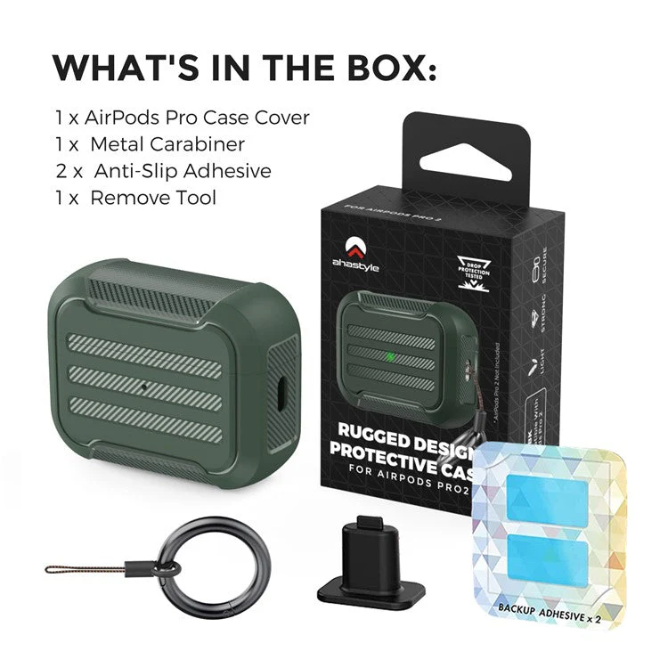 AHASTYLE PT115-PRO For AirPods Pro 2 Silicone Drop-proof Cover Split Type Bluetooth Earphone Protective Case - Green - Image 7