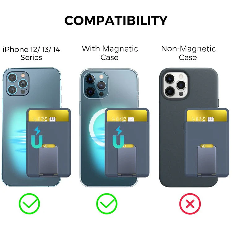 AHASTYLE PT133-H Magnetic Card Holder for iPhone 14 / 13 / 12 Series, Card Pocket Phone Stand Bracket - Midnight Blue - Image 2