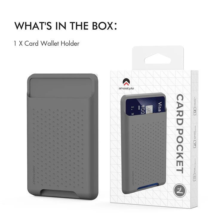 AHASTYLE PT133-S Adhesive Phone Card Pocket Mobile Phone Stick-On Credit Card Holder - Grey - Image 7