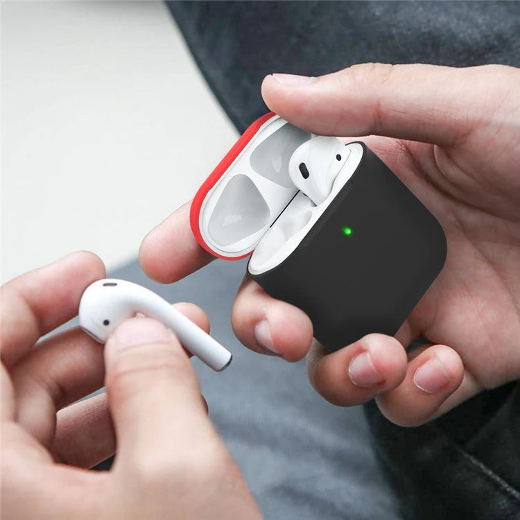 AHASTYLE PT38 Earphone Case for AirPods with Charging Case (2016) / (2019) / AirPods with Wireless Charging Case (2019) Earbud Silicone Cover - Black+Red - Image 6