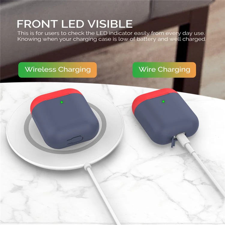 AHASTYLE PT38 Earphone Case for AirPods with Charging Case (2016) / (2019) / AirPods with Wireless Charging Case (2019) Earbud Silicone Cover - Midnight Blue+Red - Image 2