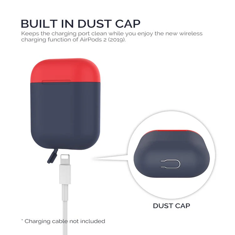 AHASTYLE PT38 Earphone Case for AirPods with Charging Case (2016) / (2019) / AirPods with Wireless Charging Case (2019) Earbud Silicone Cover - Midnight Blue+Red - Image 5