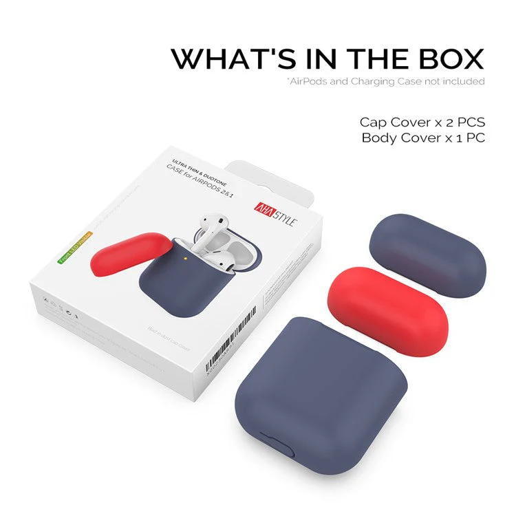 AHASTYLE PT38 Earphone Case for AirPods with Charging Case (2016) / (2019) / AirPods with Wireless Charging Case (2019) Earbud Silicone Cover - Midnight Blue+Red - Image 7