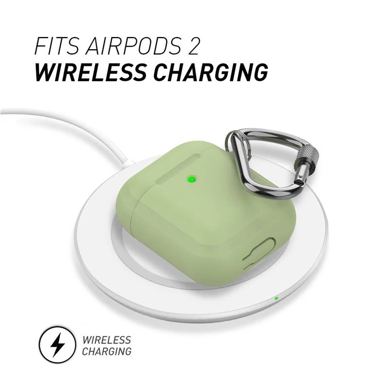 AHASTYLE PT86 Earphone Case for AirPods with Charging Case (2016) / (2019) / AirPods with Wireless Charging Case (2019) 2.0mm Silicone Cover with Carabiner - Green - Image 2