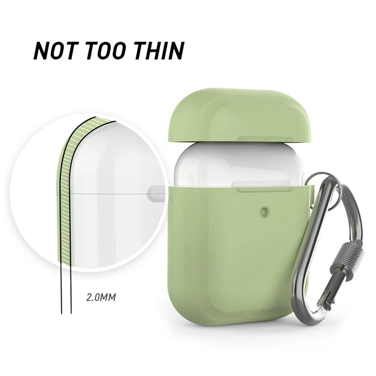 AHASTYLE PT86 Earphone Case for AirPods with Charging Case (2016) / (2019) / AirPods with Wireless Charging Case (2019) 2.0mm Silicone Cover with Carabiner - Green - Image 5