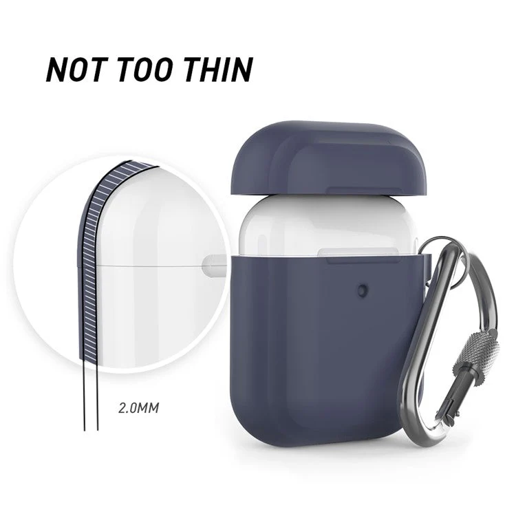 AHASTYLE PT86 Earphone Case for AirPods with Charging Case (2016) / (2019) / AirPods with Wireless Charging Case (2019) 2.0mm Silicone Cover with Carabiner - Midnight Blue - Image 5