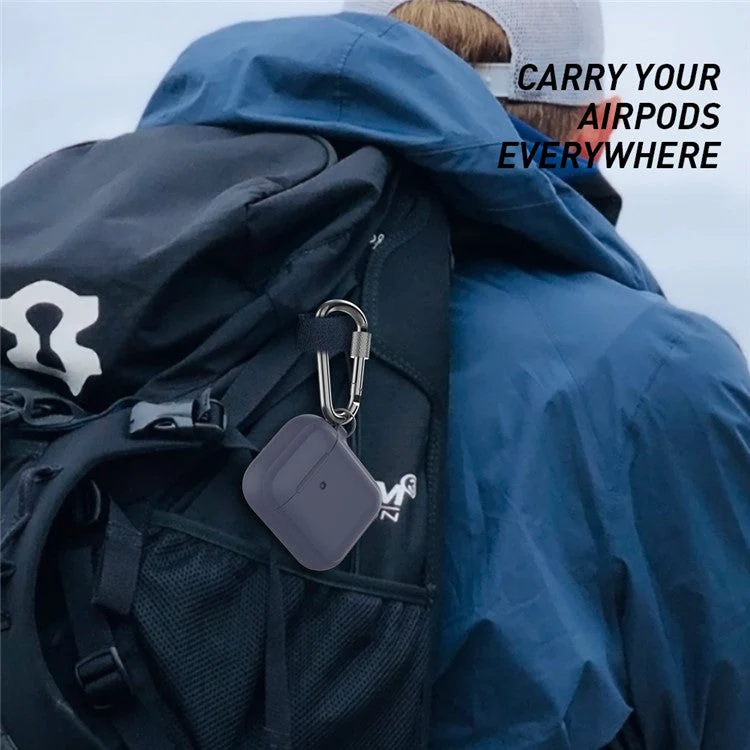 AHASTYLE PT86 Earphone Case for AirPods with Charging Case (2016) / (2019) / AirPods with Wireless Charging Case (2019) 2.0mm Silicone Cover with Carabiner - Midnight Blue - Image 7