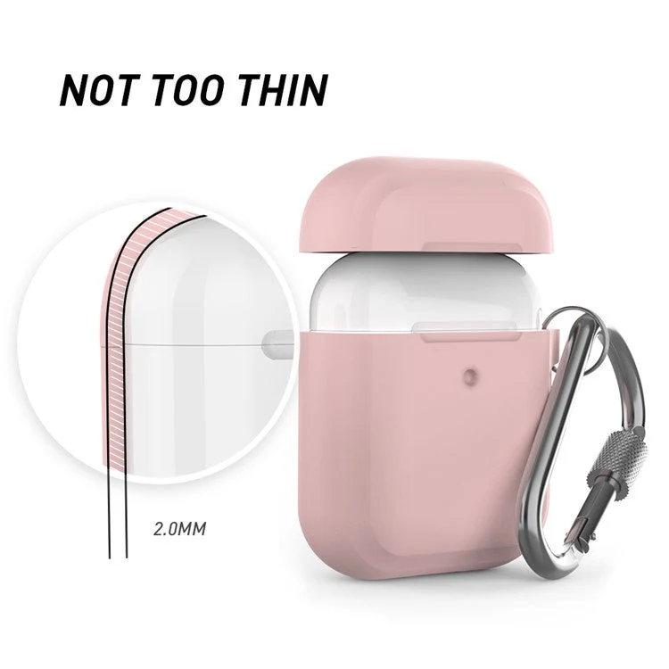 AHASTYLE PT86 Earphone Case for AirPods with Charging Case (2016) / (2019) / AirPods with Wireless Charging Case (2019) 2.0mm Silicone Cover with Carabiner - Pink - Image 5
