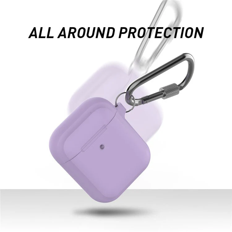 AHASTYLE PT86 Earphone Case for AirPods with Charging Case (2016) / (2019) / AirPods with Wireless Charging Case (2019) 2.0mm Silicone Cover with Carabiner - Purple - Image 4